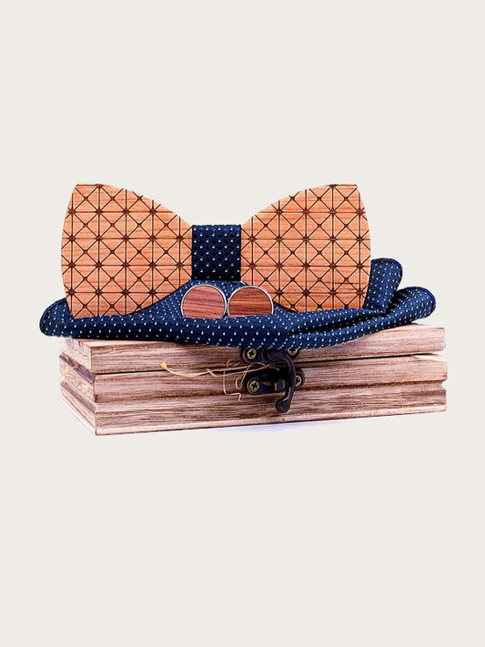 Coffret Noeud Papillon en Bois + Boutons de manchette en Bois Homme - Rhubarbe - Wood&Chic