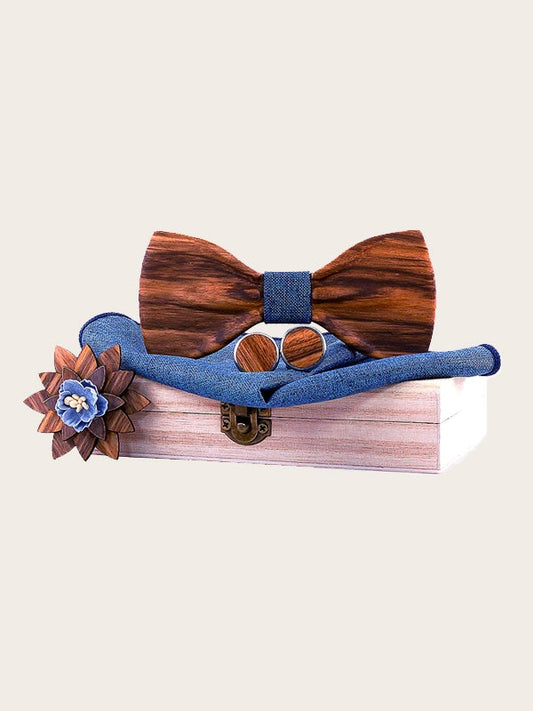 Coffret Noeud Papillon + Boutons de manchette + Broche en Bois Homme - Abies - Wood&Chic