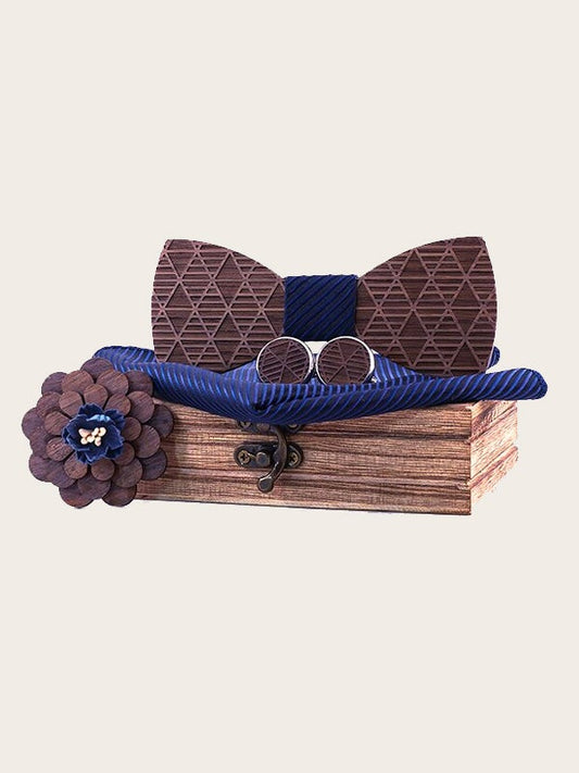 Coffret Noeud Papillon + Boutons de manchette + Broche en Bois Homme - Caryer - Wood&Chic