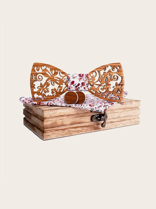 Coffret Noeud Papillon + Boutons de manchette en Bois Homme - Genévrier - Wood&Chic