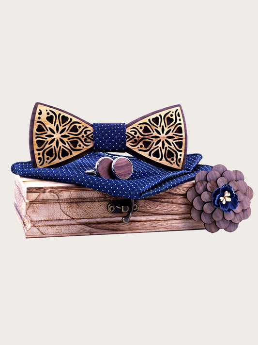 Coffret Noeud Papillon + Boutons de manchette + Broche en Bois Homme - Airelle - Wood&Chic
