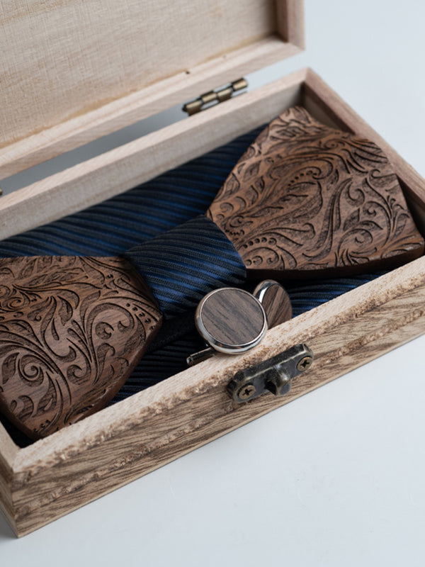 Coffret Noeud Papillon en Bois + Boutons de manchette en Bois Homme - Aralia - Wood&Chic