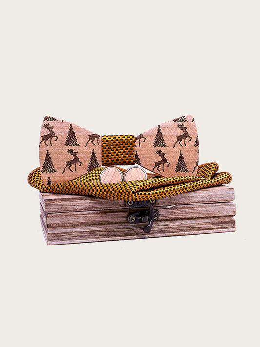 Coffret Noeud Papillon en Bois + Boutons de manchette en Bois Homme - Christmas - Wood&Chic