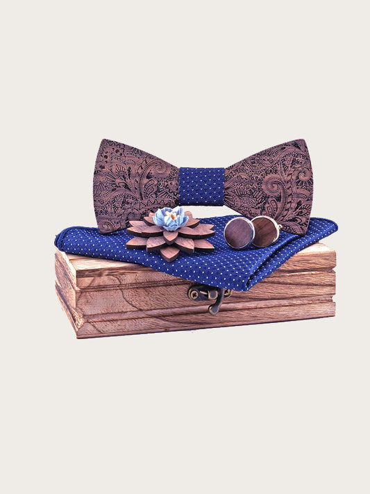 Coffret Noeud Papillon en Bois + Boutons de manchette + Broche en Bois Homme - Cotinus - Wood&Chic