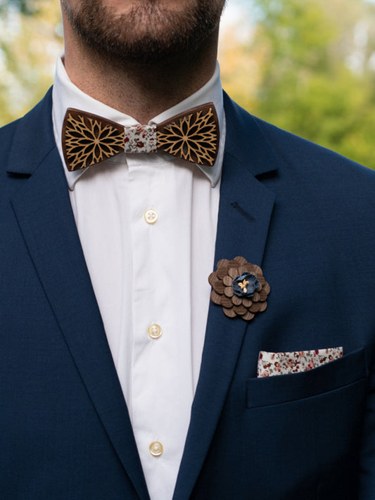 Coffret Noeud Papillon en Bois + Boutons de manchette + Broche en Bois Homme - Hoya - Wood&Chic