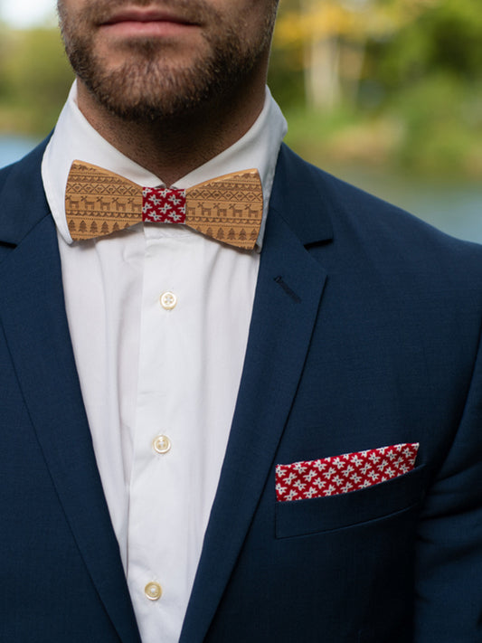 Coffret Noeud Papillon en Bois + Boutons de manchette en Bois Homme - Neige - Wood&Chic