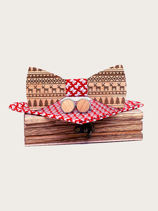 Coffret Noeud Papillon en Bois + Boutons de manchette en Bois Homme - Neige - Wood&Chic
