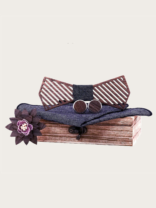 Coffret Noeud Papillon en Bois + Boutons de manchette + Broche en Bois Homme - Pommier - Wood&Chic