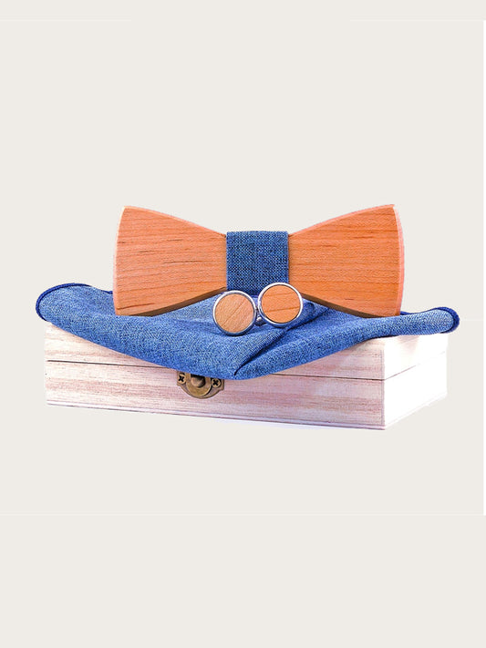Coffret Noeud Papillon + Boutons de manchette en Bois Homme - Buis - Wood&Chic