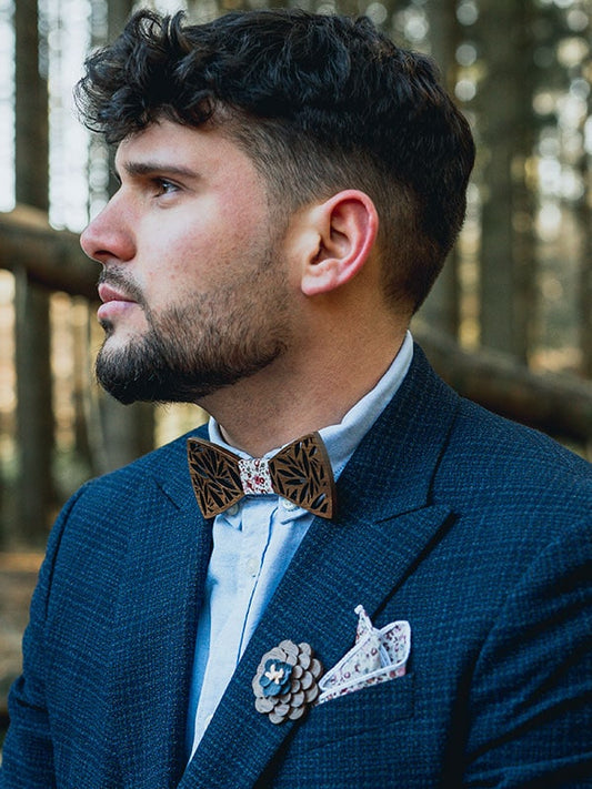 Coffret Noeud Papillon + Boutons de manchette + Broche en Bois Homme - Moabi