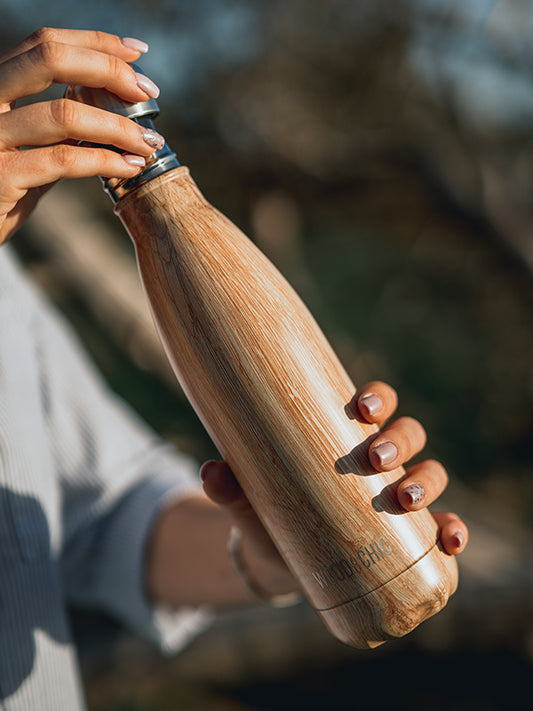 Bouteille Isotherme en Inox effet Bois - Hêtre - Wood&Chic
