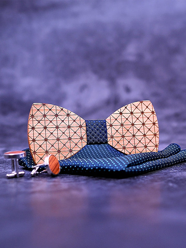 Coffret Noeud Papillon en Bois + Boutons de manchette en Bois Homme - Rhubarbe - Wood&Chic