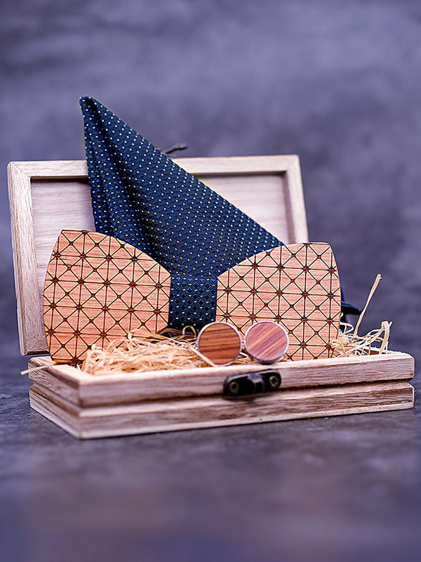 Coffret Noeud Papillon en Bois + Boutons de manchette en Bois Homme - Rhubarbe - Wood&Chic