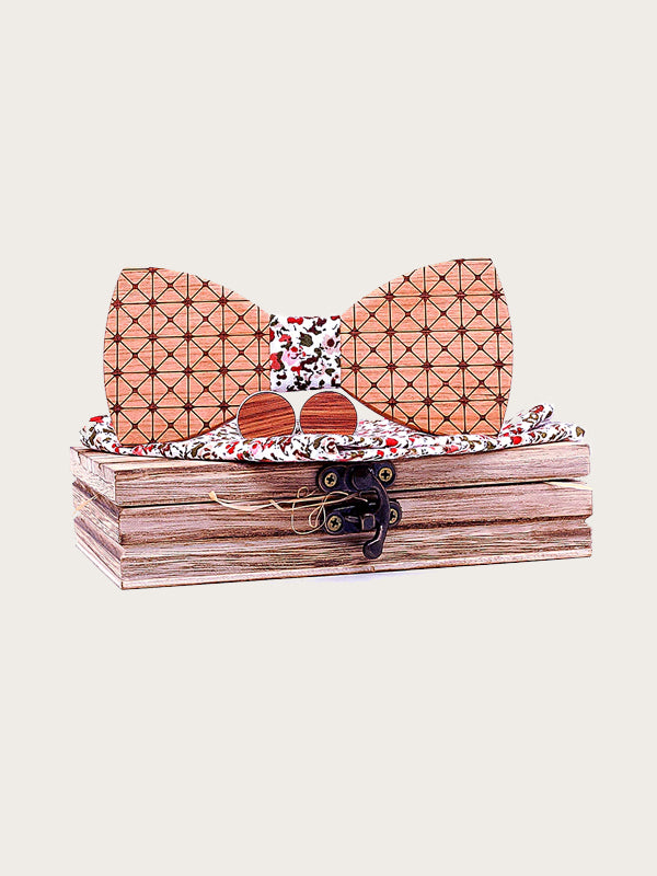 Coffret Noeud Papillon en Bois + Boutons de manchette en Bois Homme - Rhubarbe - Wood&Chic