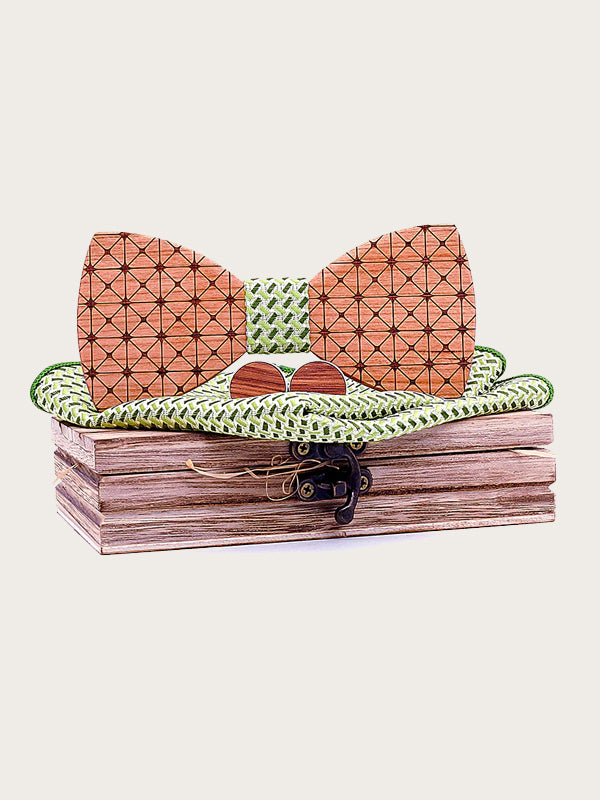 Coffret Noeud Papillon en Bois + Boutons de manchette en Bois Homme - Rhubarbe - Wood&Chic