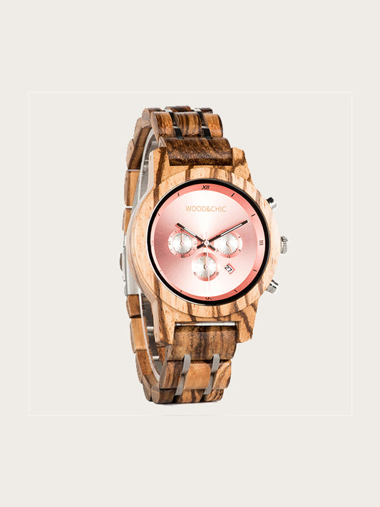 1 pièce Bois Naturel Rond Femme Montre Avec Réel Grain De Bois