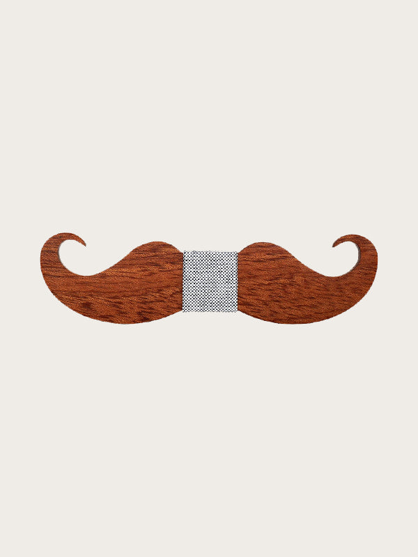 Noeud Papillon en Bois Homme - Moustache Brune - Wood&Chic