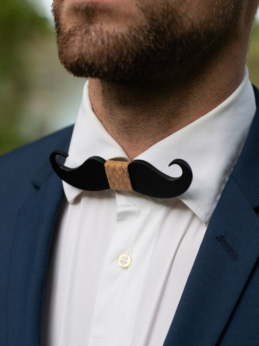 Noeud Papillon en Bois Homme - Moustache Noire - Wood&Chic