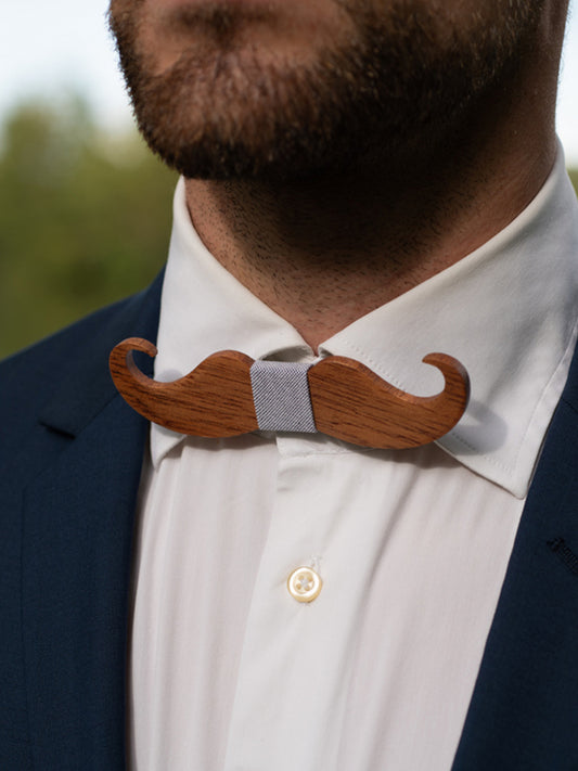 Noeud Papillon en Bois Homme - Moustache Brune - Wood&Chic