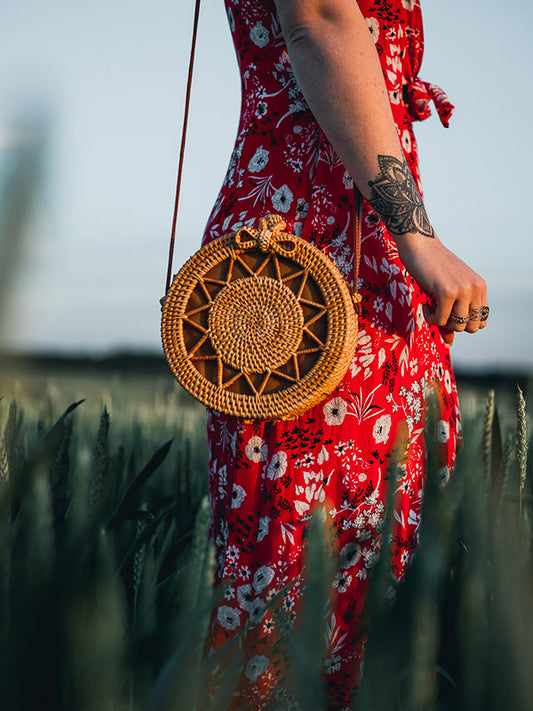 Sac en Osier Rond - Framboisier - Wood&Chic