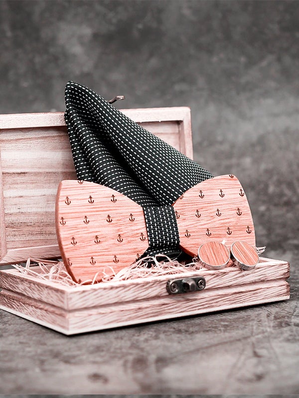 Coffret Noeud Papillon + Boutons de manchette en Bois Homme - Marin - Wood&Chic