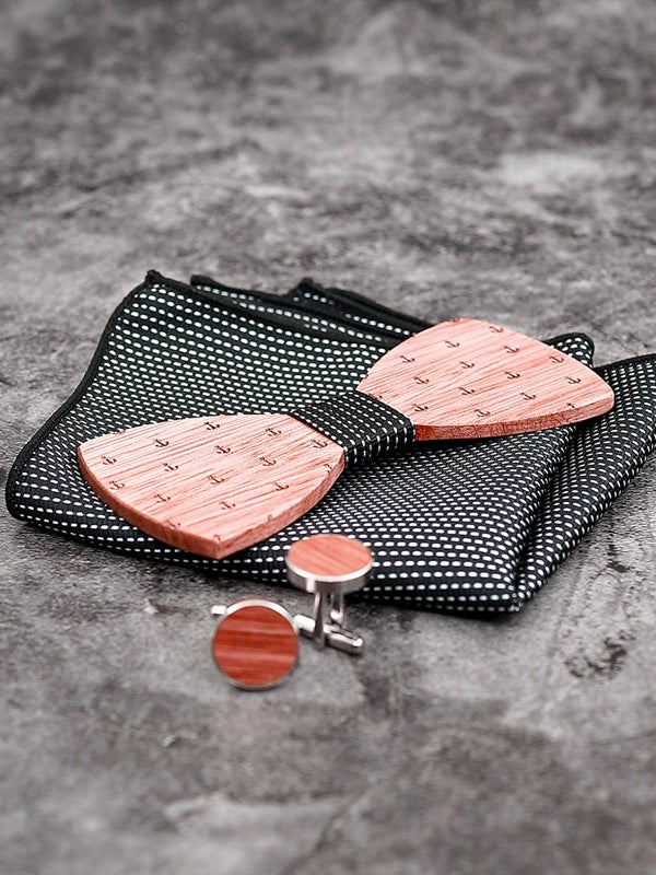 Coffret Noeud Papillon + Boutons de manchette en Bois Homme - Marin - Wood&Chic
