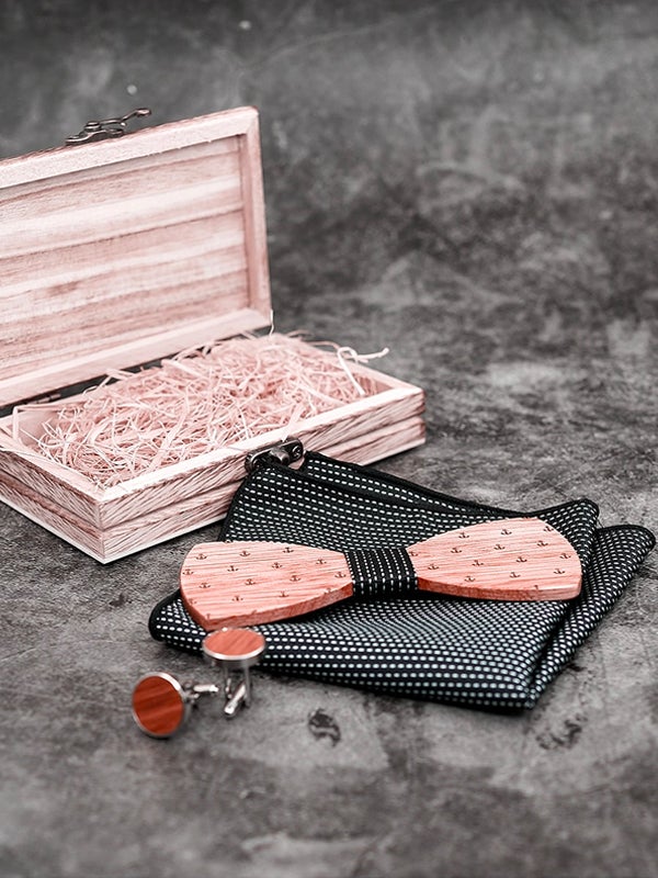 Coffret Noeud Papillon + Boutons de manchette en Bois Homme - Marin - Wood&Chic