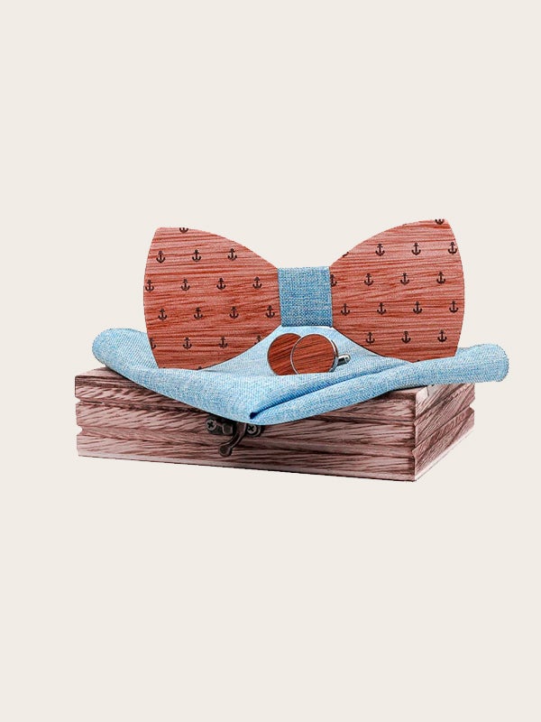 Coffret Noeud Papillon + Boutons de manchette en Bois Homme - Marin - Wood&Chic