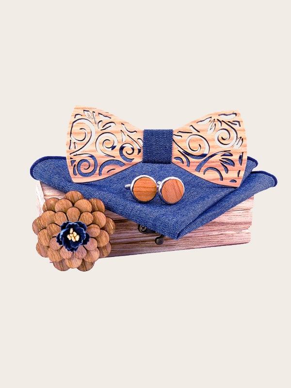 Coffret Noeud Papillon + Boutons de manchette + Broche en Bois Homme - Picea - Wood&Chic