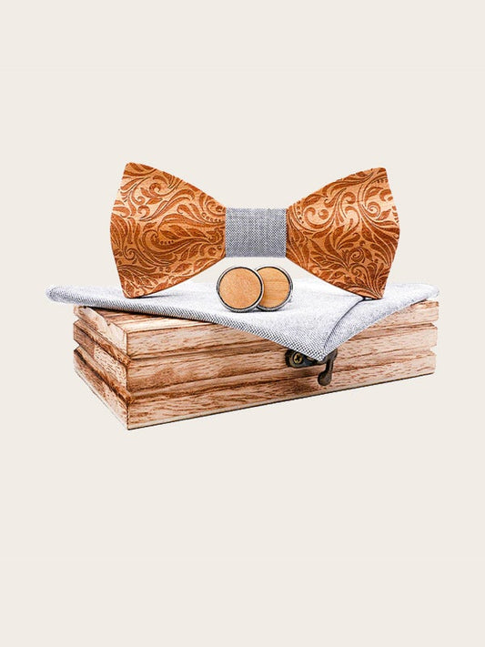 Coffret Noeud Papillon + Boutons de manchette en Bois Homme - Épinette - Wood&Chic