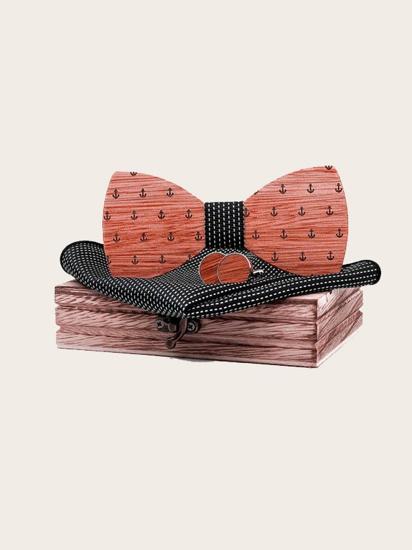 Coffret Noeud Papillon + Boutons de manchette en Bois Homme - Marin - Wood&Chic