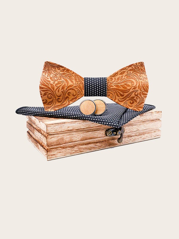 Coffret Noeud Papillon + Boutons de manchette en Bois Homme - Épinette - Wood&Chic