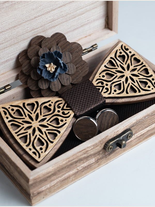 Coffret Noeud Papillon + Boutons de manchette + Broche en Bois Homme - Airelle - Wood&Chic