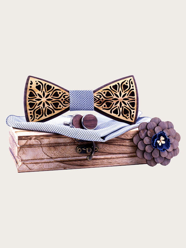 Coffret Noeud Papillon + Boutons de manchette + Broche en Bois Homme - Airelle - Wood&Chic
