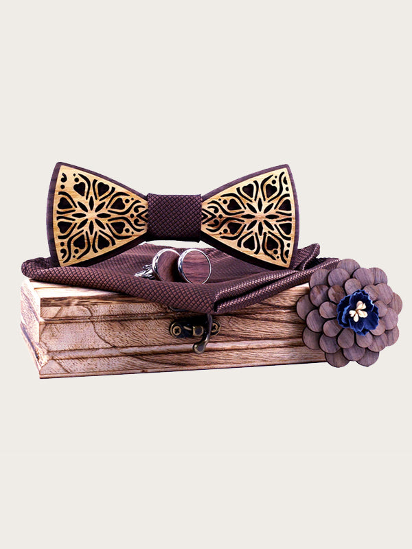 Coffret Noeud Papillon + Boutons de manchette + Broche en Bois Homme - Airelle - Wood&Chic