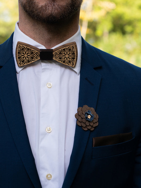 Coffret Noeud Papillon + Boutons de manchette + Broche en Bois Homme - Airelle - Wood&Chic