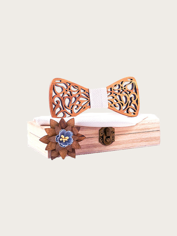 Coffret Noeud Papillon en Bois + Broche en Bois Homme - Camelia - Wood&Chic