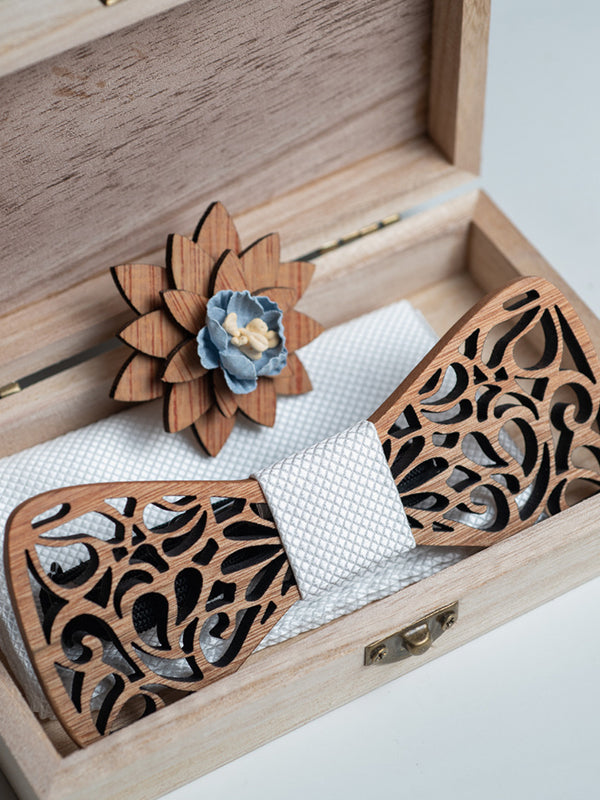 Coffret Noeud Papillon en Bois + Broche en Bois Homme - Camelia - Wood&Chic