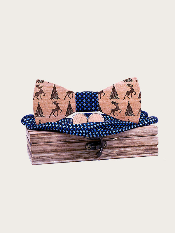 Coffret Noeud Papillon en Bois + Boutons de manchette en Bois Homme - Christmas - Wood&Chic