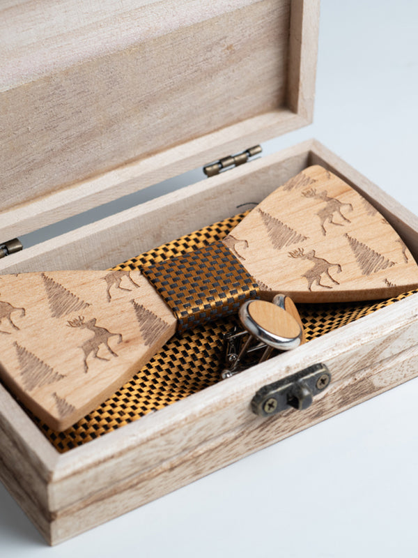 Coffret Noeud Papillon en Bois + Boutons de manchette en Bois Homme - Christmas - Wood&Chic