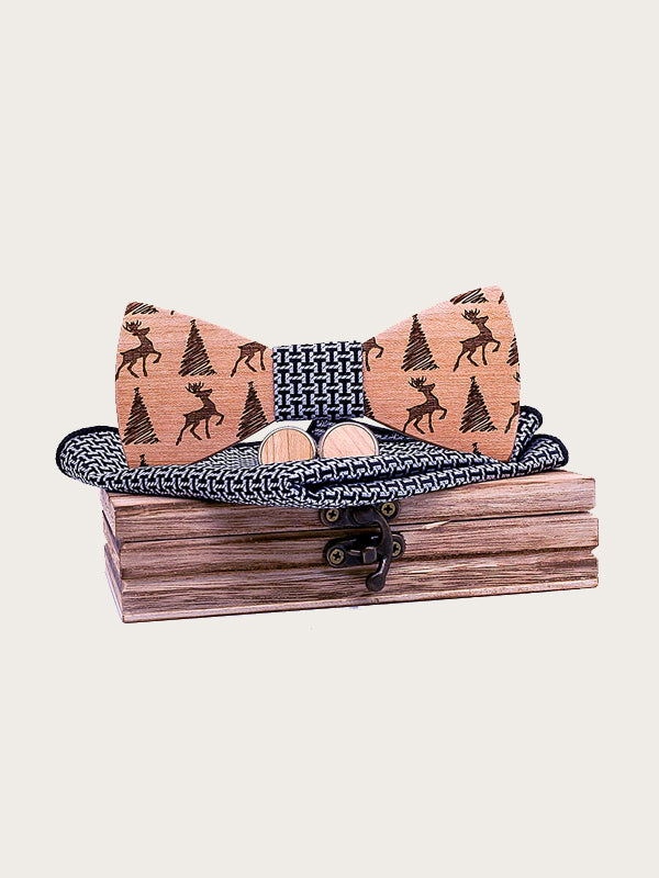 Coffret Noeud Papillon en Bois + Boutons de manchette en Bois Homme - Christmas - Wood&Chic