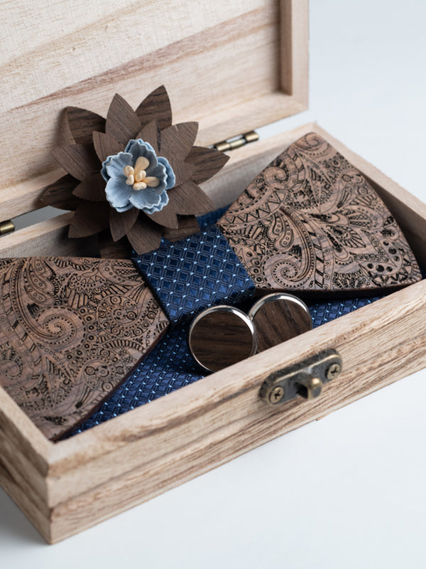 Coffret Noeud Papillon en Bois + Boutons de manchette + Broche en Bois Homme - Cotinus - Wood&Chic