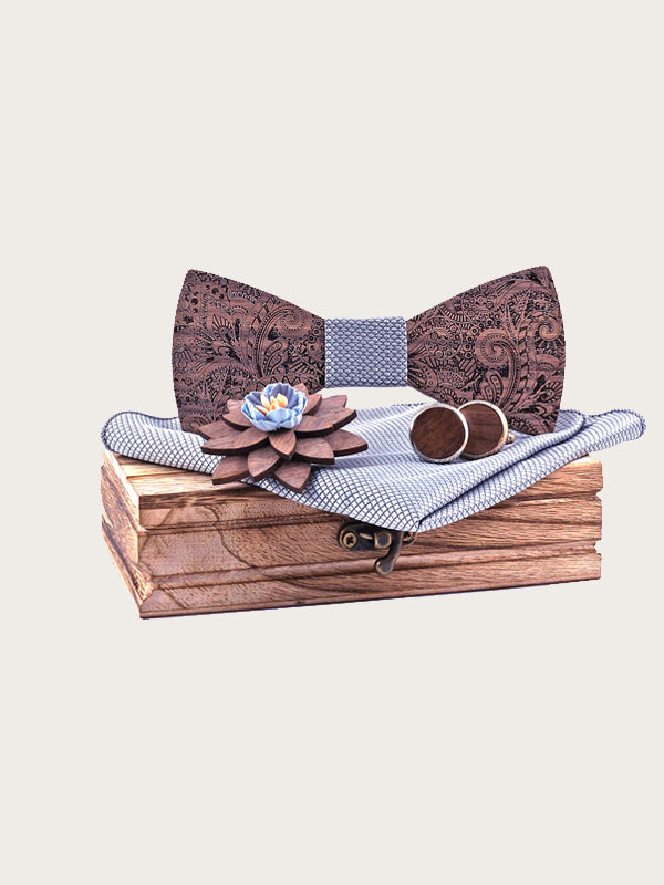 Coffret Noeud Papillon en Bois + Boutons de manchette + Broche en Bois Homme - Cotinus - Wood&Chic
