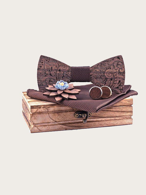 Coffret Noeud Papillon en Bois + Boutons de manchette + Broche en Bois Homme - Cotinus - Wood&Chic