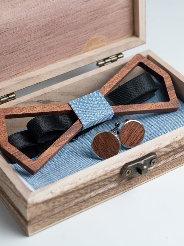 Coffret Noeud Papillon en Bois + Boutons de manchette en Bois Homme - Érable - Wood&Chic