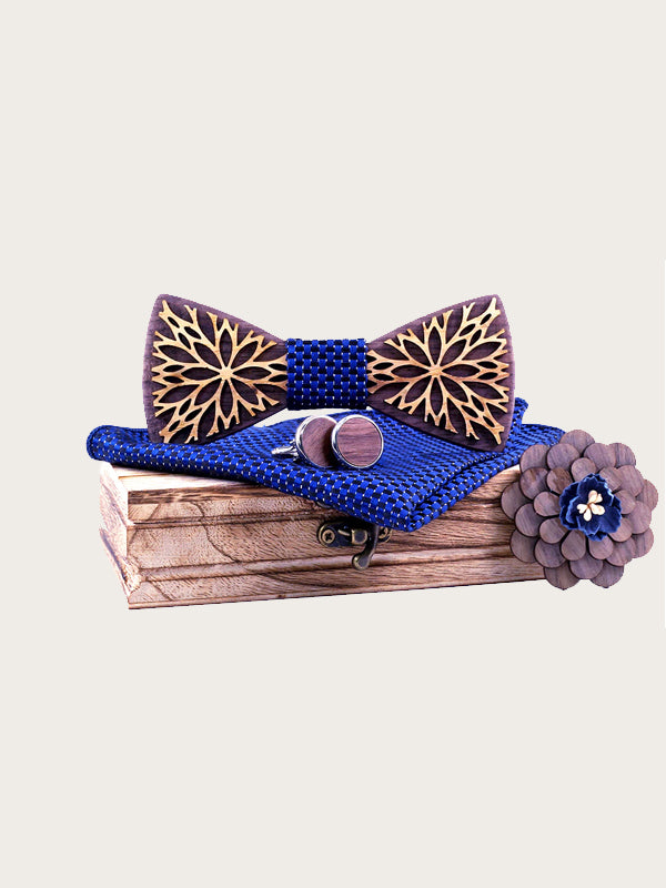 Coffret Noeud Papillon en Bois + Boutons de manchette + Broche en Bois Homme - Hoya - Wood&Chic