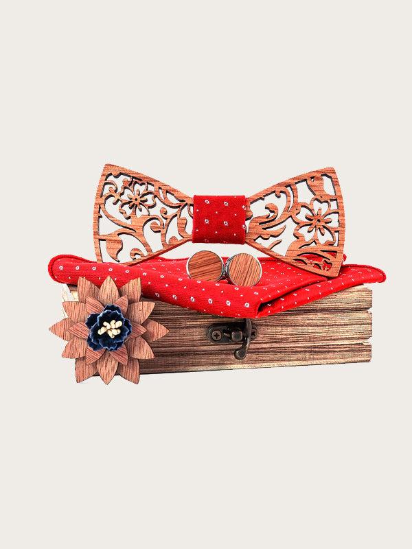 Coffret Noeud Papillon en Bois + Boutons de manchette + Broche en Bois Homme - Kauri - Wood&Chic