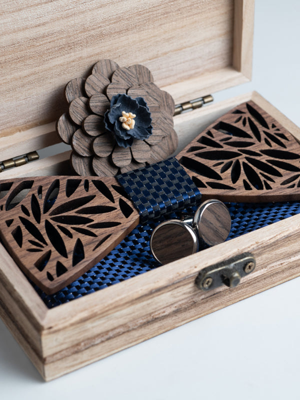 Coffret Noeud Papillon + Boutons de manchette + Broche en Bois Homme - Moabi - Wood&Chic