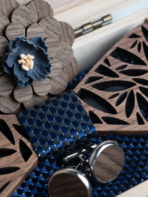 Coffret Noeud Papillon + Boutons de manchette + Broche en Bois Homme - Moabi - Wood&Chic