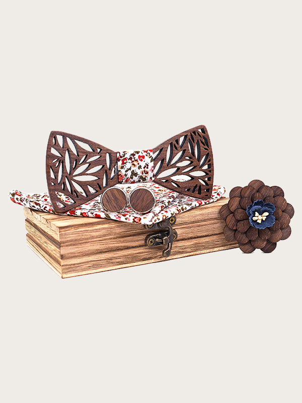 Coffret Noeud Papillon + Boutons de manchette + Broche en Bois Homme - Moabi - Wood&Chic
